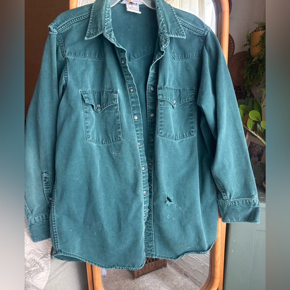 Green Carhartt Denim Button-Up Shirt